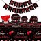171 Pcs Happy Birthday Party Supplies 24 Set Disposable Party Tableware include Plates Cups Napkins Cutlery and Banner Tablecloth Birthday Dinner Decorations for Men Woman(Black, Red)
